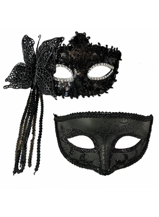 Half Face Mask Venetian Masquerade Eye Mask Black Exquisite Women Men Carnival Party Decoration,2 PCS - Image 5